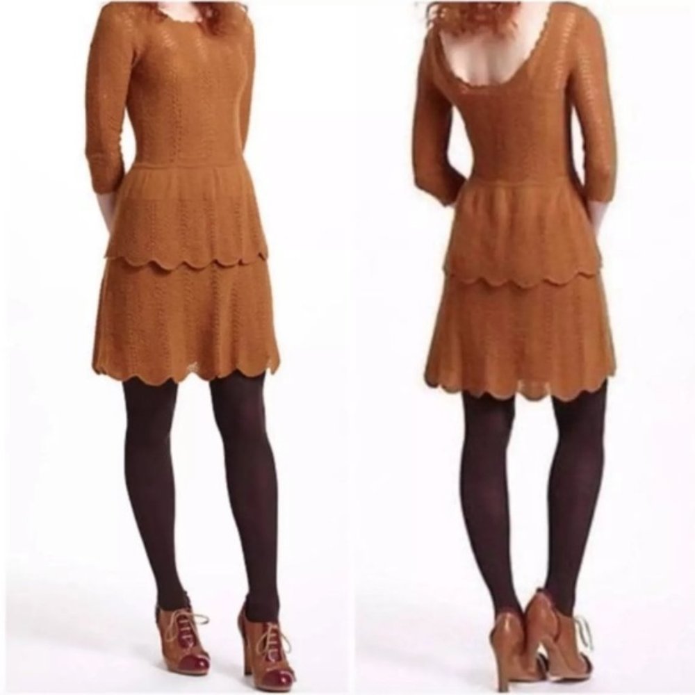 Anthropologie Knitted And Knotted Tiered Pointelle Sweater Dress
